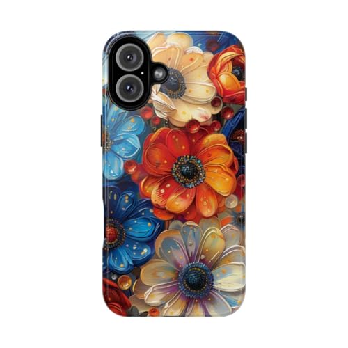 Coque iPhone 16 Plus rigide brillante bleue protection antichoc motif floral