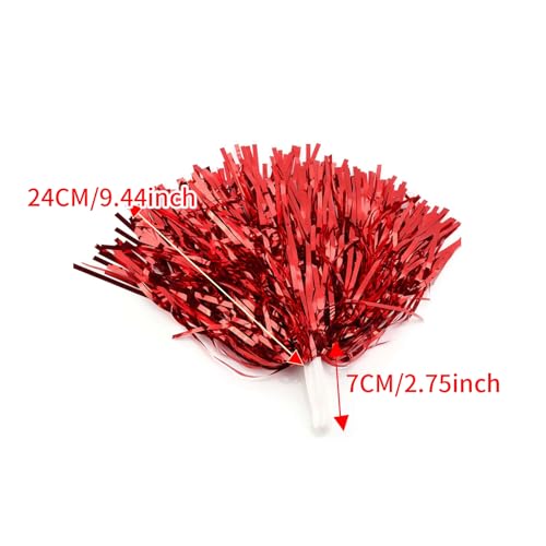 OUKENS Cheerleading Poms, 7 Farben 6pcs Metallisch Cheerleading Pom Poms mit Schlagstockgriff Party Tanzzubehör Sport Pompoms Cheer Tanzpompons Sportspiel Teamgeist(rot)