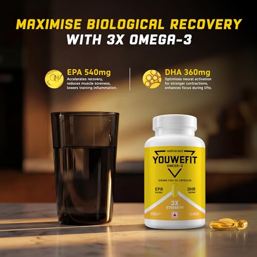 Image of YouWeFit Triple Strength Omega 3 Fish Oil Capsules 1250mg 90 Softgels | 540mg EPA & 360mg DHA | Burpless Omega 3 Fish Oil Supplement | Heart Brain Joint & Muscle Recovery Support For Men & Women