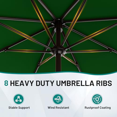 Image of AreShark 9 FT Patio Umbrella for Outdoor, Outdoor Table Umbrella with Push Button Tilt and Crank, Outdoor Patio Umbrellas with 8 Sturdy Ribs for Market, Garden, Pool (Dark Green)
