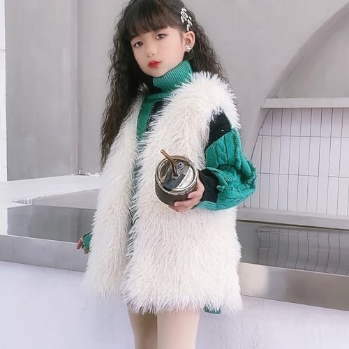 Girls Faux 𝗙𝘂r Vest Jacket V-Neck Sleeveless Thick Fluff Warm Windproof Coat Toddler Open Front Outerwear3