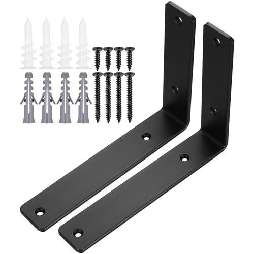 Soporte de estante, ángulo de montaje de estante de 90 grados de hierro premium, soportes de metal versátiles para estantes y muebles de madera, juego de 2 soportes de estante negros (8 x 6 x 1.5