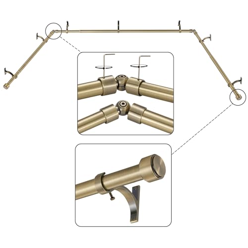 Mayrhyme Antique Bronze Bay Window Curtain Rods with Aluminum End Cap Finials and...