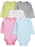 Simple Joys by Carter's Baby Girls 5-Pack Long-Sleeve Bodysuit, Grey/Pink/Lime/Blue, 0-3 Months