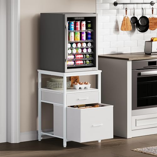 Image of Herture Mini Fridge Stand with 3 Storage, Mini Fridge Cabinet, Beverage Fridge Table, Heavy Duty 18.11" L* 18.11" W Tabletop, for Dorm, Apartment,Office, Bedroom Black HB03BXW