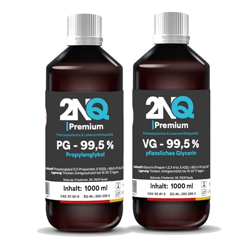 2NQ Glycerin (VG) + Propylenglykol (PG) Set 99,5% – 2 × 1 L – Pharmaqualität, vegan & palmölfrei – Made in Germany