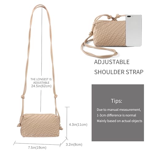 Image of Woven Crossbody Bag for Women,Small Handbag Cute Purse Vegan Leather Handmade Shoulderbag,Lightweight Tote Bag with Strap