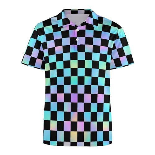 Polo de golf pour homme imprimé à carreaux irisé - 5