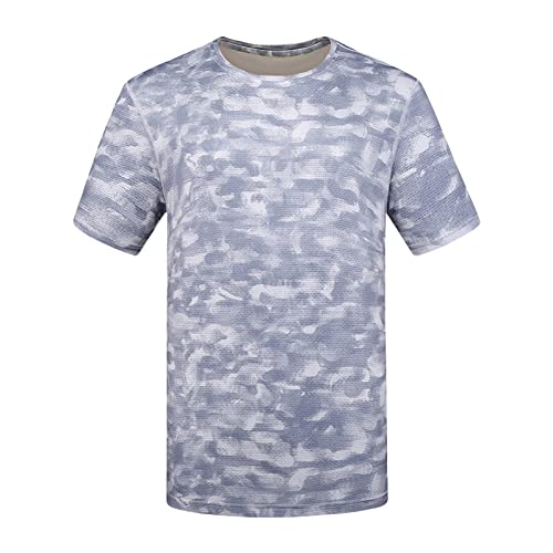 Maiyifu-GJ Men's Lightweight Camo Athletic T-Shirt Breathable Workout Short Sleeve Shirts Quick Dry Muscle Running Tops (Light Grey,Medium)