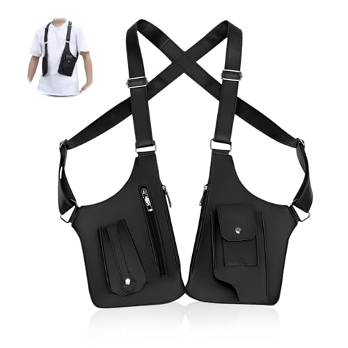 Wshxjzyay Double Shoulder Armpit Bag for Men, Anti-theft Bag with Double Shoulder Straps, Anti Theft Harness for Men Leather, Anti-theft Harness Wallet (Black)