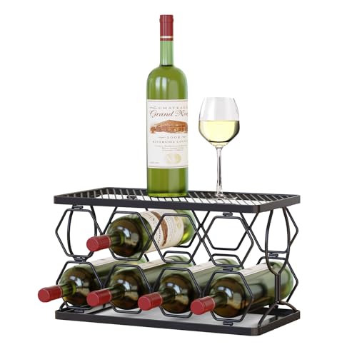 {Botelleros Vino Apilable Hierro Botelleros Vino Apilable DROMEZ Botellero Vino de Mesa para 8 Botellas, Botelleros Vino Apilable de Metal, Soporte Botellas Vino Plegable, Estantería...