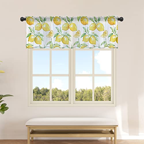 Meet 1998 Sheer Valance, Summer Fresh Lemon Fruit Valance Curtains For Kitchen Bathroom, Yellow Green Voile Window Curtain Tier Linen Semi Window Treatment Rod Pocket Valance, 1 Panel 54X18 Inch #TOP1