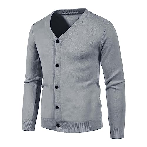Cárdigan de Punto Hombre Casual Sólido Cuello en V Suéter Slim Fit cálido Chaqueta (Dark Gray, XL)