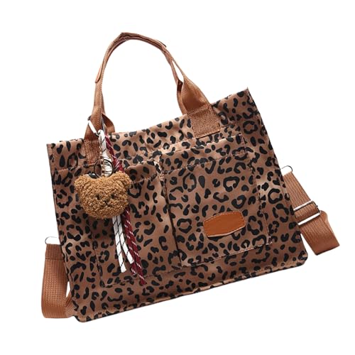 KMGDM Bolso bandolera de lona para mujer, con asa superior, de gran capacidad, con estampado de leopardo, bolso de mensajero