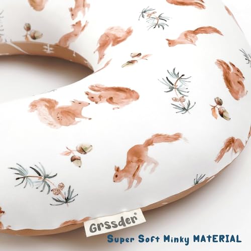 Image of GRSSDER Nursing Pillow Cover Stretchy Minky Removable Nursing Covers for Breastfeeding Pillows, Ultra Soft Comfortable Slipcover for Boy and Girls, Stylish Pretty Squirrel