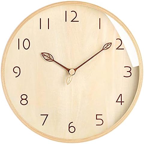 VIVILINEN 12inch Wood Wall Clock Round Silent Non-ticking Modern Frame Wall Clock for Living Room Bedroom Kitchen Home Decor Cover