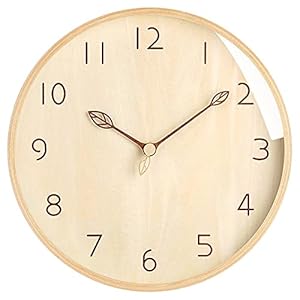 VIVILINEN Horloge Murale Bois Naturel Massif Horloge Bois 12 Pouces Mouvement Silencieux sans Bruit Tic-Tac Pendule Murale Style Moderne Simple Salon Chambre Cuisine