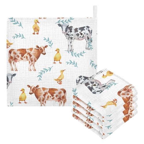 Image of vvfelixl Baby Muslin Washcloths Farm Animals Cows Duckling Baby Burp Cloths Cotton Baby Face Towel for Newborn Infants Boys Girls Soft and Absorbent 11.8 X 11.8 in, 3 Pack