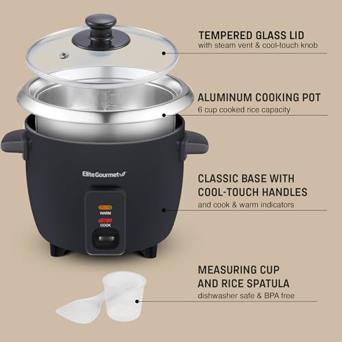 Elite Gourmet ERC003BX Rice Cooker, Keep Warm, Black, 6 Cups Cooked - Image 6