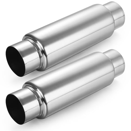 Image of A-KARCK 2 Pack 3 inch Inlet Exhaust Resonator, 3 inch Inlet 3 inch Outlet 13.8 inch Overall Length Muffler Resonator Stainless Steel,Polished
