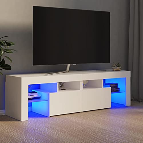 vidaXL-Mueble-para-TV-con-Luces-LED-Soporte-Armario-Aparador-Estante-Salon-Sala-de-Estar-Decoracion-Entretenimiento-Gris-Hormigon-140x35x40-cm