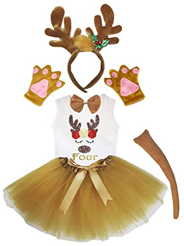 Disfraz de reno niña con tutú marrón diadema y camisa blanca talla 3-4 años
