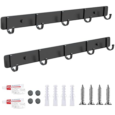Funvalley Surperfect 2 Pack Coat Rack Wall Mounted with 5 Hooks,Black Door Bathroom Towel Coat Hooks,Space Aluminum Towel Rack Clothes Holder for Kitchen Entryway Bathroom Bedroom Cover