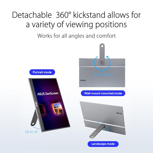 Image of ASUS ZenScreen 16 inch OLED USB-C portable monitor (MQ16AHE) - Full HD, 100% DCI-P3, 1ms, HDR-10, Mini HDMI, Eye Care, Proximity Sensor, 360 kickstand, Compatible with Laptops, Smartphones, 3 yr warranty