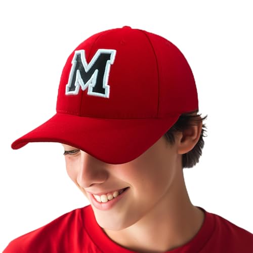 4sold Boné de beisebol ajustável com letras vermelhas e pretas para meninos e meninas, design de alfabeto 3D bordado em 3D, boné desportivo para meninos, M, Tamanho único