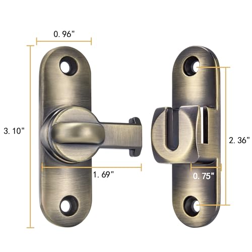 Image of INIRET Bronze Barn Door Latches,90 /180 Degree Gate Lock,Flip Gate Latches Hardware,Zinc Alloy Right Angle Door Lock Latch,Door Security Sliding Door Latch Lock for Cabinets,Bathroom