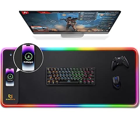Gimars Ulepszona Podkładka pod Mysz RGB z Szybkim Ładowaniem Bezprzewodowym 15W, Duża Podświetlana Podkładka pod Mysz, Gładka Powierzchnia Premium, Antypoślizgowa, do Gier, Biurka, PC, Biuro