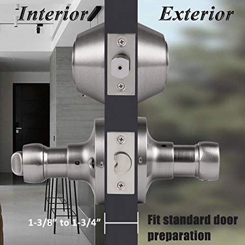 Probrico Wave Style Entry Door Handle (Set of 4 Satin Nickel Exterior Entry Lever and Double Cylinder Deadbolt Combo Pack,Keyed Alike Exterior Lockset Front Door Handleset, Security Door Hardware - Image 5