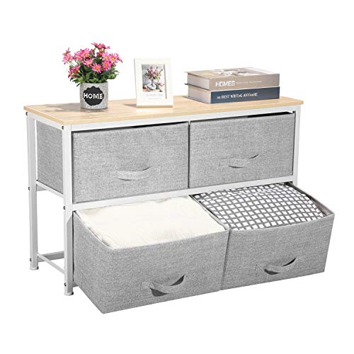 Aingoo Wide Dresser Storage Tower with 4 Fabric Drawers Closet Organizer Unit with Sturdy Steel Frame and Wood Top for Bedroom Hallway Entryway Closets, Easy Pull Handle Grey - Thumbnail 3