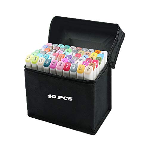 40 Couleurs Marqueurs à Feutre Alcool Double Pointe Marqueurs Permanents,Marker de Animation Art Esquisse