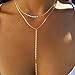 Lariat Necklace for Women Gold Long Necklaces for Women Dainty Drop Necklace Layered Beaded Twist Chain Y Shaped Necklaces Chain for V Neck and Backless Dresses