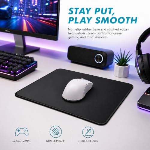 Image of Mouse Pad 11 x 8.7 in, Smooth & Stable Mousepad with Stitched Edges and Non-Slip Base, Smooth Cloth Surface Computer Black Mouse Pad. Clean Desk Essential for Work, Study & Home Office