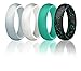 Silicone Wedding Ring For Women By ROQ, Affordable High Quality Silicone Rubber Wedding Bands, 4 Pack - Black with Glitter Teal, Teal Turquoise, White - Size 5