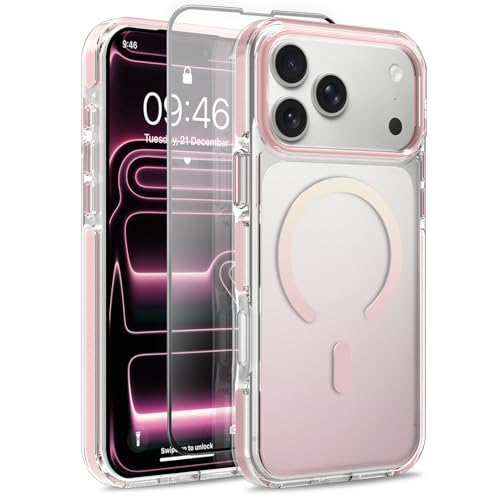 Image of Magnetic Case for iPhone 17 Pro [Compatible with Magsafe] [Anti-Yellowing] [1 Screen Protector] Slim Clear Iridescent Case for iPhone 17 Pro 6.3 inch 2025, Pink