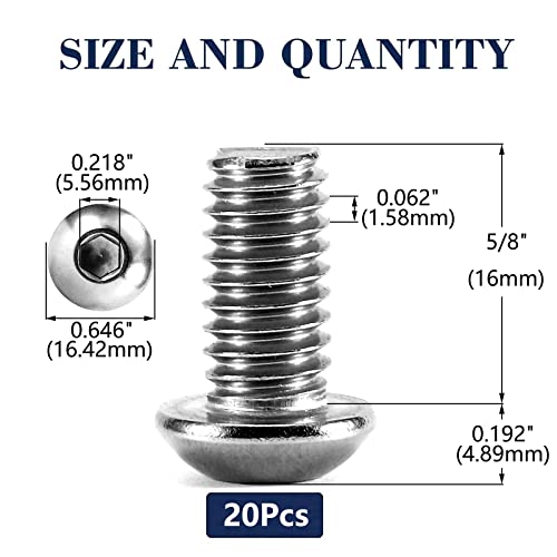 Image of 3 /8-16 x 5 /8 inch Button Head Socket Cap Bolts Screws, 20Pcs 304 Stainless Steel 18-8, Allen Hex Drive, Bright Finish by SG TZH(with Hex Spanner)