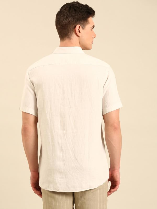 Image of Linen Club Men's Linen Rich Printed Contemporary Fit Half Sleeve Casual Shirt