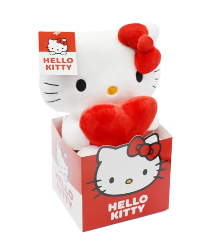 Joy Toy Hello Kitty avec cœur en Peluche de 24 cm dans Un Sac en Carton, Rouge - Licence Officielle Sanrio