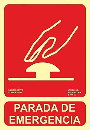 Normaluz RD00134 Segnale Luminescente 'Arresto Di Emergenza' Classe B – PVC 0,7 Mm, 21x30 Cm, Omologato