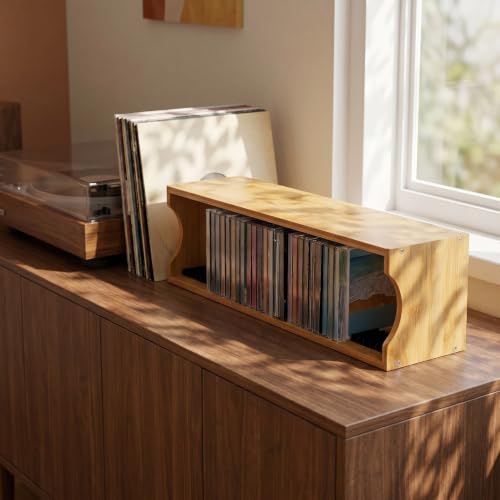 Soporte de exhibición de medios vintage y organizador ecológico de bambú para discos de música 8