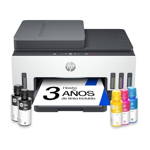 HP Smart Tank 7605 28C02A - Impresora A4 Multifunción con Deposito de Tinta Recargable, Impresión a Color, Escaner, Copiadora, Fax, Wi-Fi, Smart App, Blanco y Negro