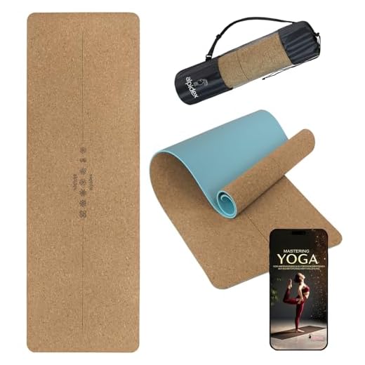 ALPIDEX Kork Yogamatte 183 x 61 x 0.6 cm E-Book Fitness Pilates Matte Schadstofffrei rutschfest Tragetasche Hilfslinien Natürlicher Kork Yoga Mat, Mint