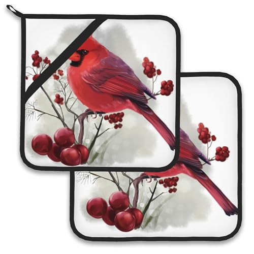 Larkverk LSB-GRD-01 Christmas Cardinal Bird Pot Holder Set Of 2,Heat Resistant Potholders Oven Hot Pads cover