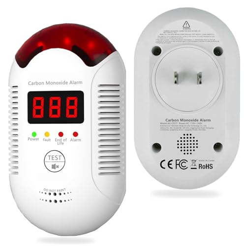 Carbon Monoxide Detectors Plug in,CO Detector 110-250V AC Power Operated,Portable Travel Carbon Monoxide Alarm with Digital Display Sound Light Warning for Home/Hotel/RV,Easy to Read & Install