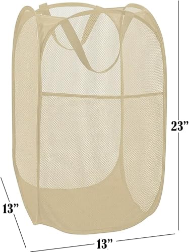 Image of BATTOO Deluxe Strong Mesh Pop up Laundry Hamper Basket with Side Pocket for Laundry Room, Bathroom, Kids Room, College Dorm or Travel Beige