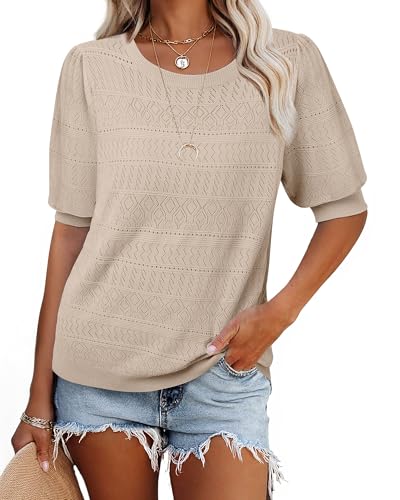 Messic Womens Short Sleeve Sweaters 2025 Summer Casual Crewneck Pullover Tops3