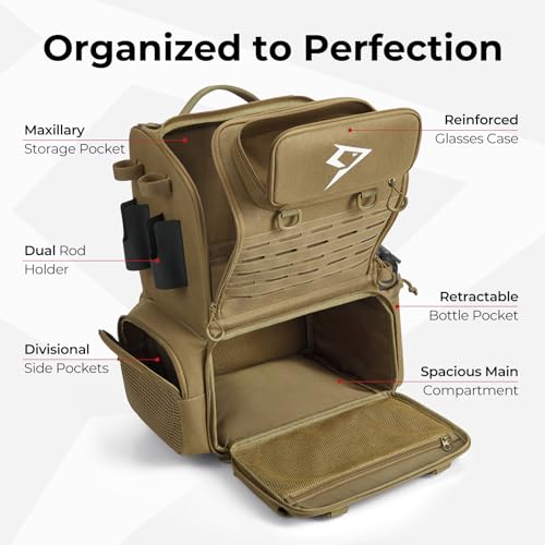 Image of Piscifun 52L Fishing Tackle Backpack, 17 Pockets, Rod Holders & 4 Boxes
